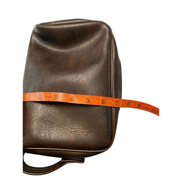 Brown Faux Leather Shaving Dopp Kit Travel Toiletry Bag Vintage Style Zip Case - Picture 9 of 11